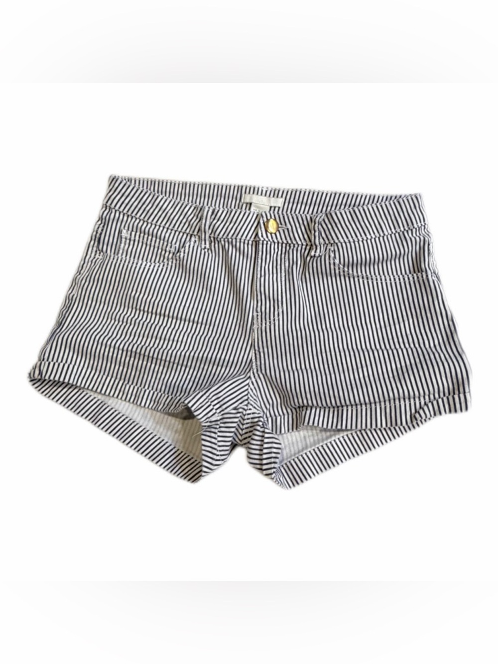 H&M Striped Denim Shorts High Waisted Pinstripe Micro Shorts Women Size 6 Y2K
